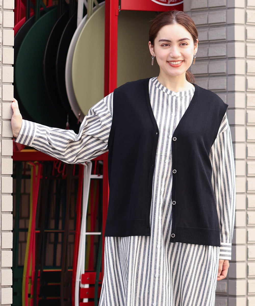 OLFKS21079 eur3(エウルキューブ) 【大きいサイズ】Vネックニットベスト ブラック(94)