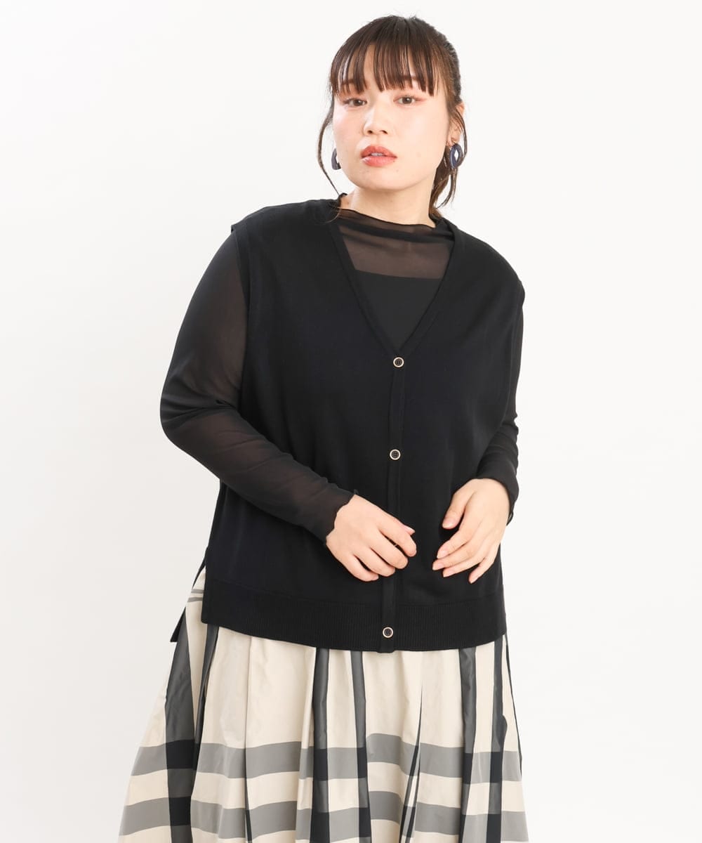 OLFKS21079 eur3(エウルキューブ) 【大きいサイズ】Vネックニットベスト ブラック(94)
