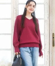 OLFLA03054 eur3(エウルキューブ) 【大きいサイズ/新色追加】Vネックパフスリーブニット ピンク(03)