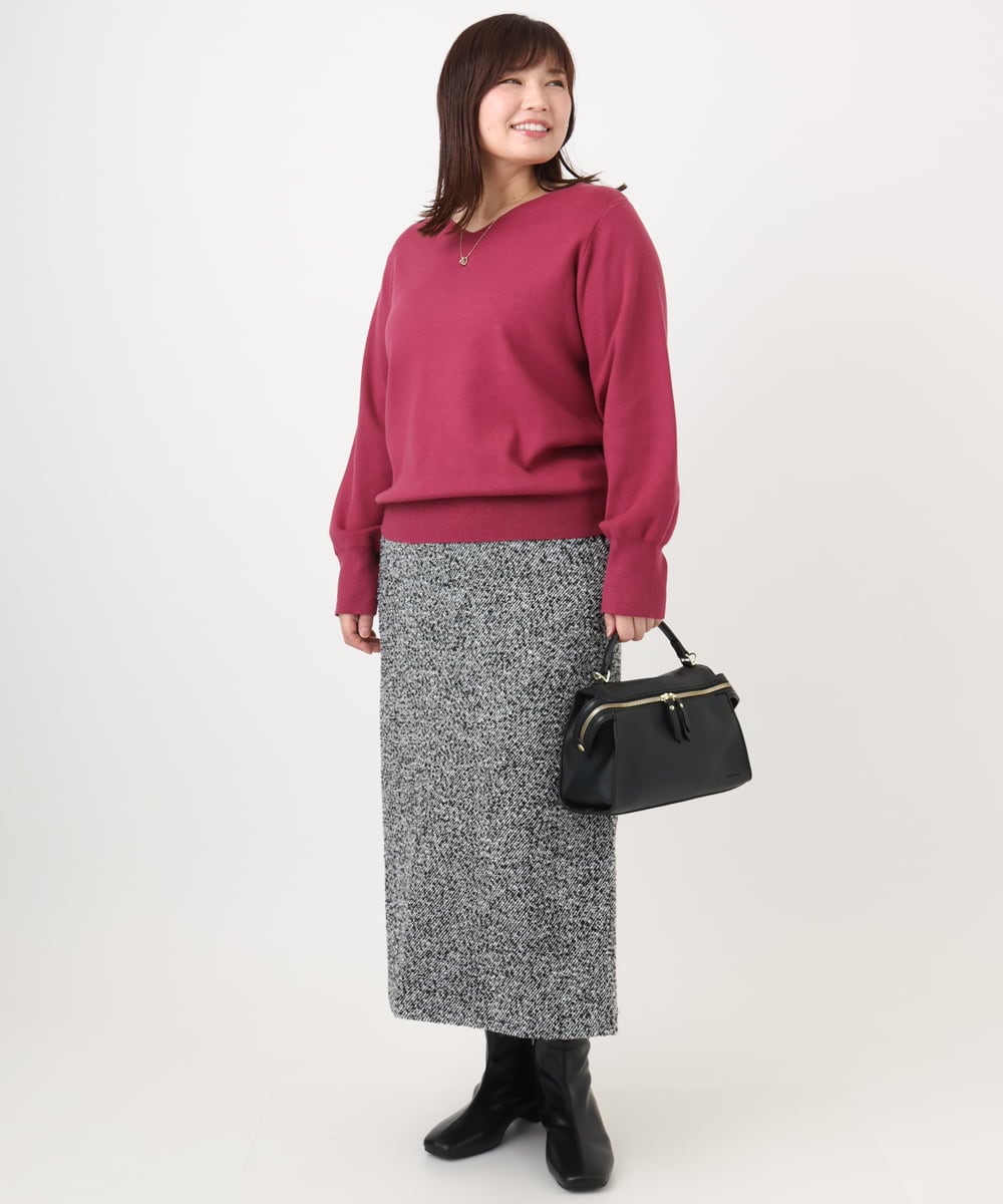 OLFLA03054 eur3(エウルキューブ) 【大きいサイズ/新色追加】Vネックパフスリーブニット ピンク(03)