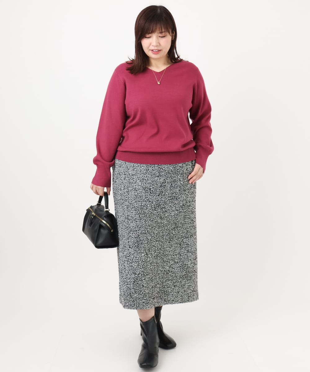 OLFLA03054 eur3(エウルキューブ) 【大きいサイズ/新色追加】Vネックパフスリーブニット ピンク(03)