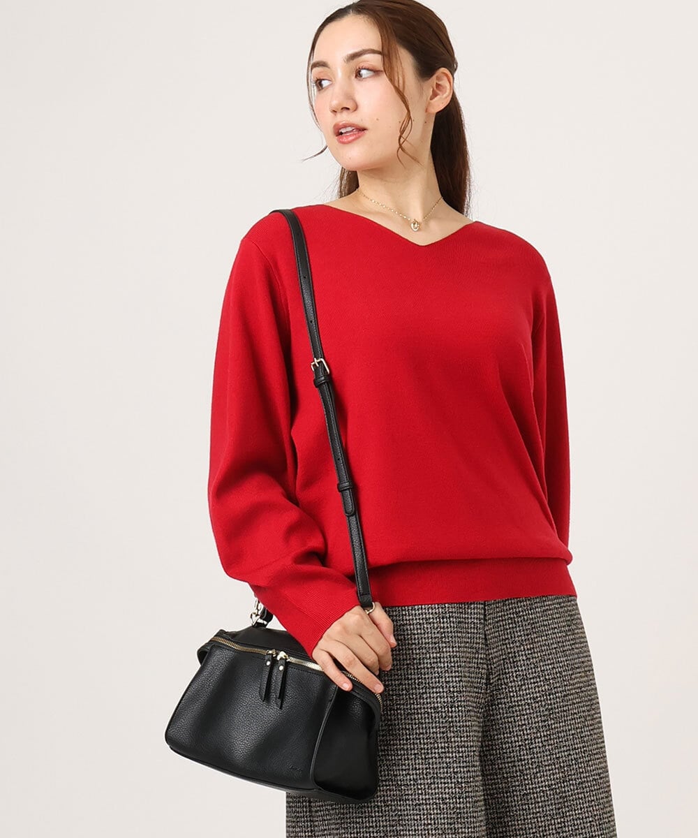OLFLA03054 eur3(エウルキューブ) 【大きいサイズ/新色追加】Vネックパフスリーブニット レッド(05)
