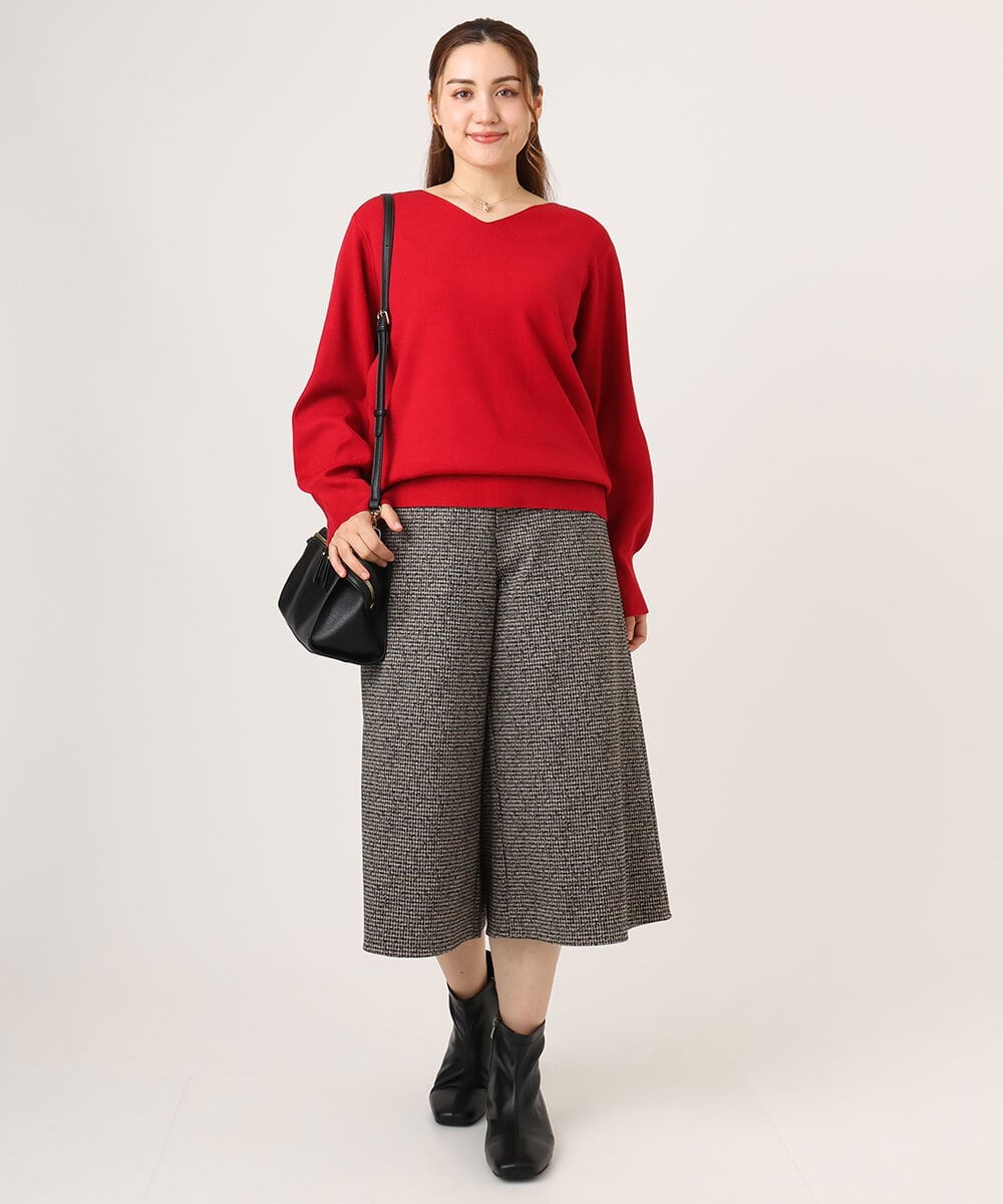 OLFLA03054 eur3(エウルキューブ) 【大きいサイズ/新色追加】Vネックパフスリーブニット レッド(05)