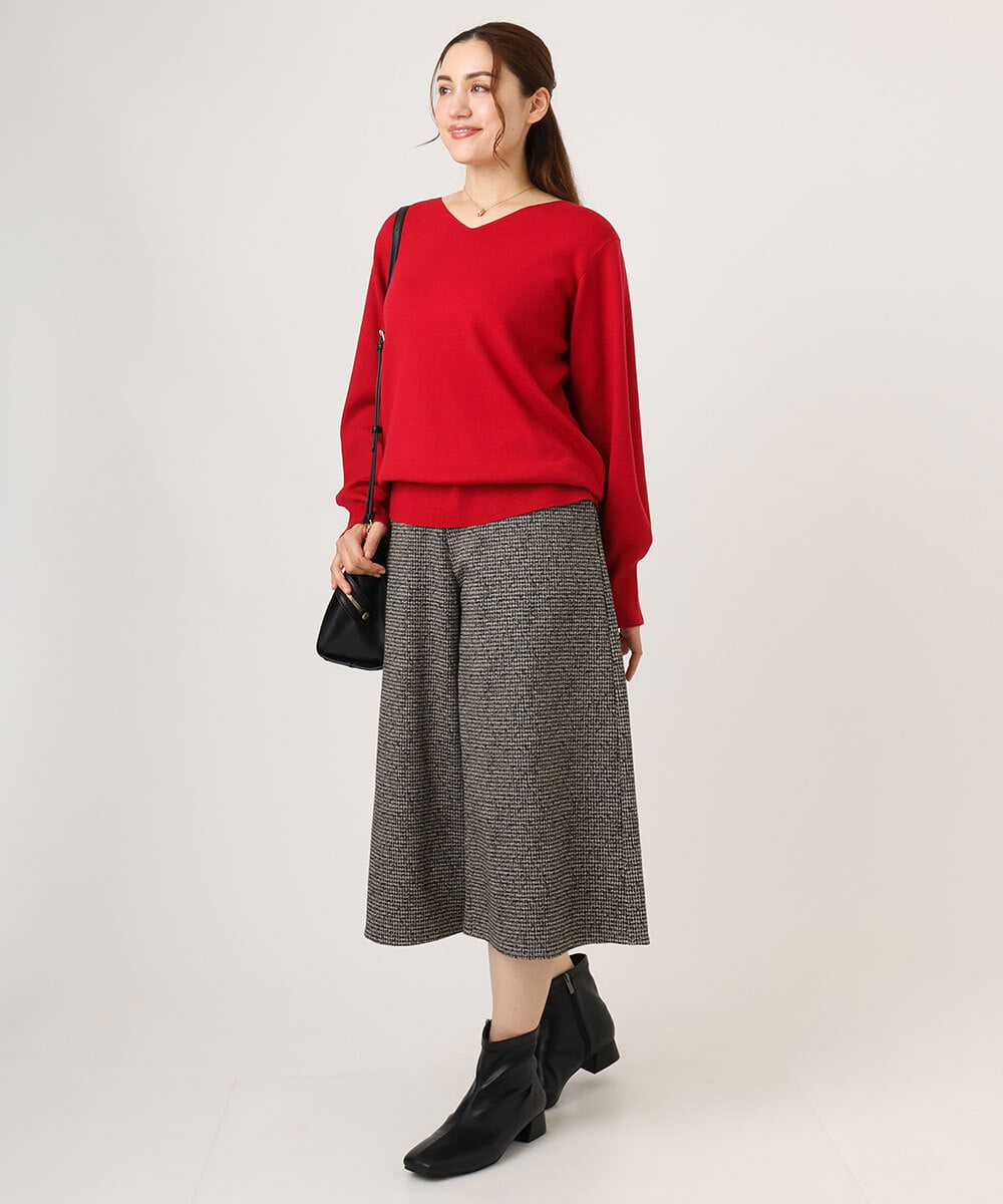 OLFLA03054 eur3(エウルキューブ) 【大きいサイズ/新色追加】Vネックパフスリーブニット レッド(05)