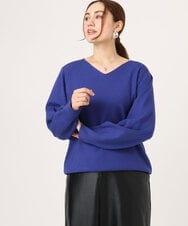 OLFLA03054 eur3(エウルキューブ) 【大きいサイズ/新色追加】Vネックパフスリーブニット ブルー(55)