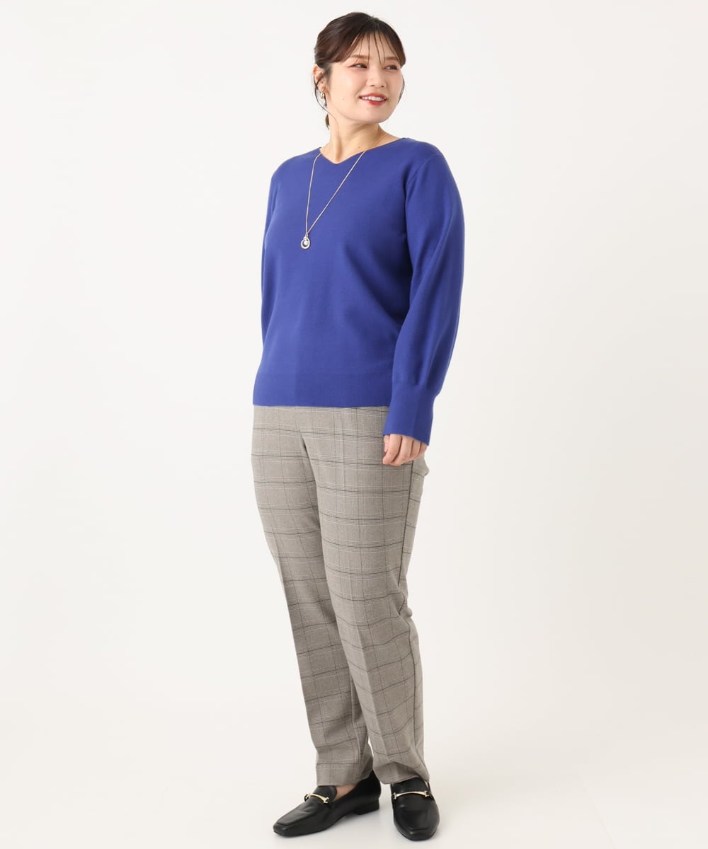 OLFLA03054 eur3(エウルキューブ) 【大きいサイズ/新色追加】Vネックパフスリーブニット ブルー(55)