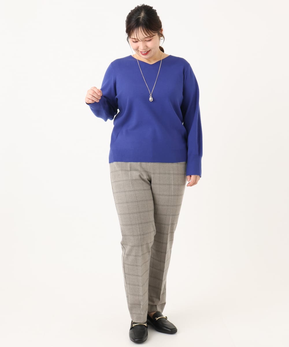 OLFLA03054 eur3(エウルキューブ) 【大きいサイズ/新色追加】Vネックパフスリーブニット ブルー(55)