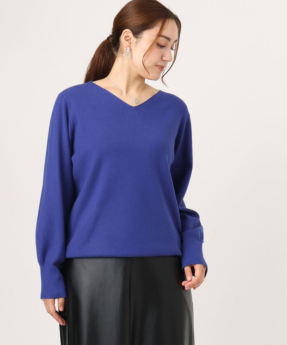OLFLA03054 eur3(エウルキューブ) 【大きいサイズ/新色追加】Vネックパフスリーブニット ブルー(55)