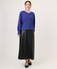 OLFLA03054 eur3(エウルキューブ) 【大きいサイズ/新色追加】Vネックパフスリーブニット ブルー(55)