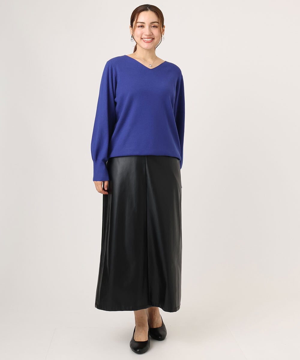 OLFLA03054 eur3(エウルキューブ) 【大きいサイズ/新色追加】Vネックパフスリーブニット ブルー(55)