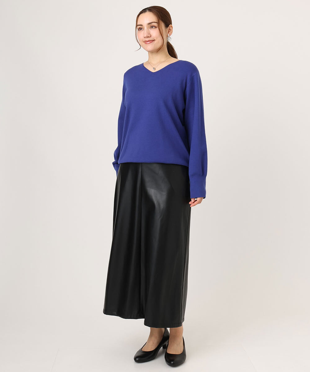 OLFLA03054 eur3(エウルキューブ) 【大きいサイズ/新色追加】Vネックパフスリーブニット ブルー(55)