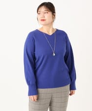 OLFLA03054 eur3(エウルキューブ) 【大きいサイズ/新色追加】Vネックパフスリーブニット ブルー(55)