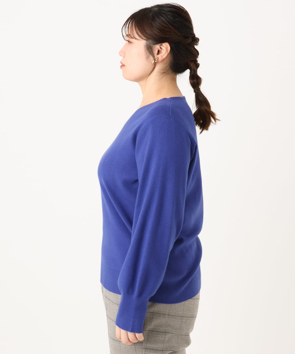 OLFLA03054 eur3(エウルキューブ) 【大きいサイズ/新色追加】Vネックパフスリーブニット ブルー(55)