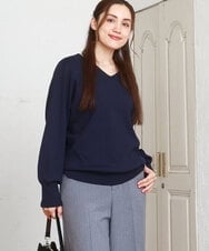 OLFLA03054 eur3(エウルキューブ) 【大きいサイズ/新色追加】Vネックパフスリーブニット ネイビー(57)