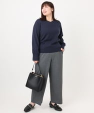 OLFLA03054 eur3(エウルキューブ) 【大きいサイズ/新色追加】Vネックパフスリーブニット ネイビー(57)