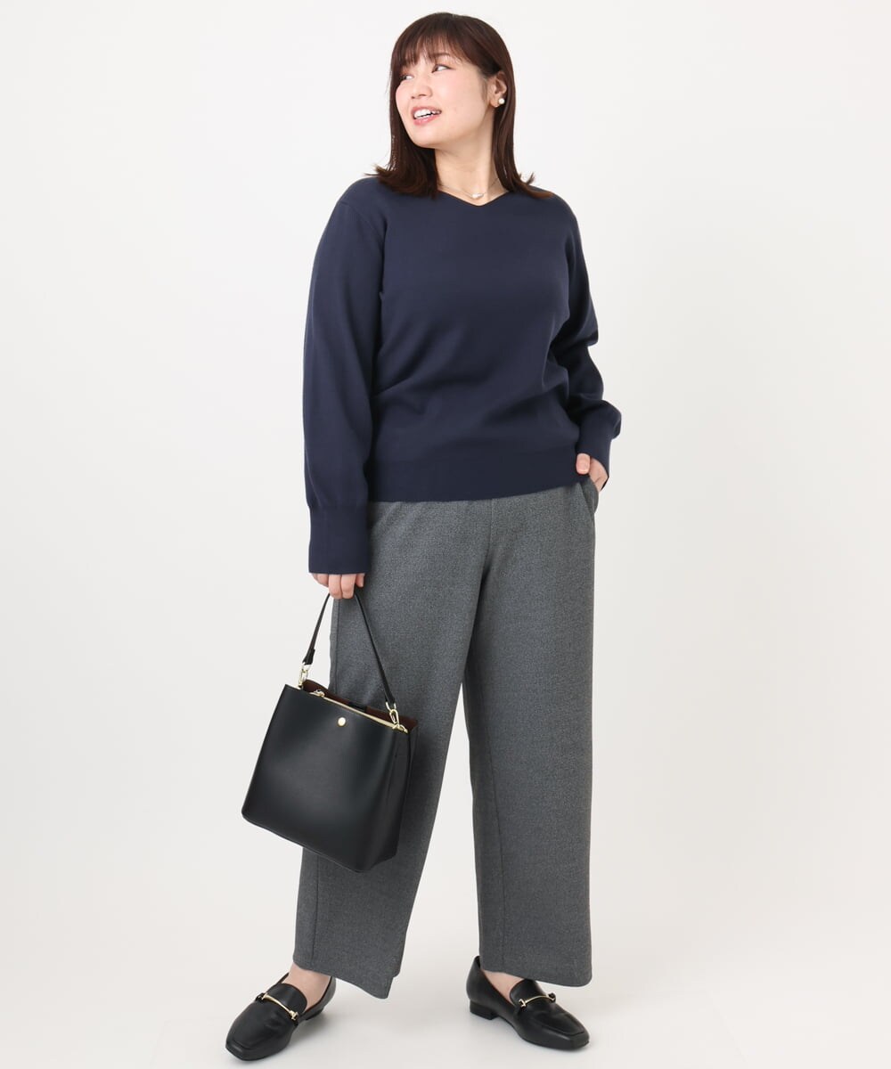 OLFLA03054 eur3(エウルキューブ) 【大きいサイズ/新色追加】Vネックパフスリーブニット ネイビー(57)