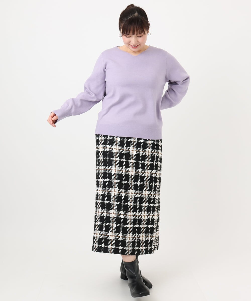 OLFLA03054 eur3(エウルキューブ) 【大きいサイズ/新色追加】Vネックパフスリーブニット ラベンダー(60)