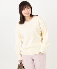 OLFLA03054 eur3(エウルキューブ) 【大きいサイズ/新色追加】Vネックパフスリーブニット アイボリー(80)
