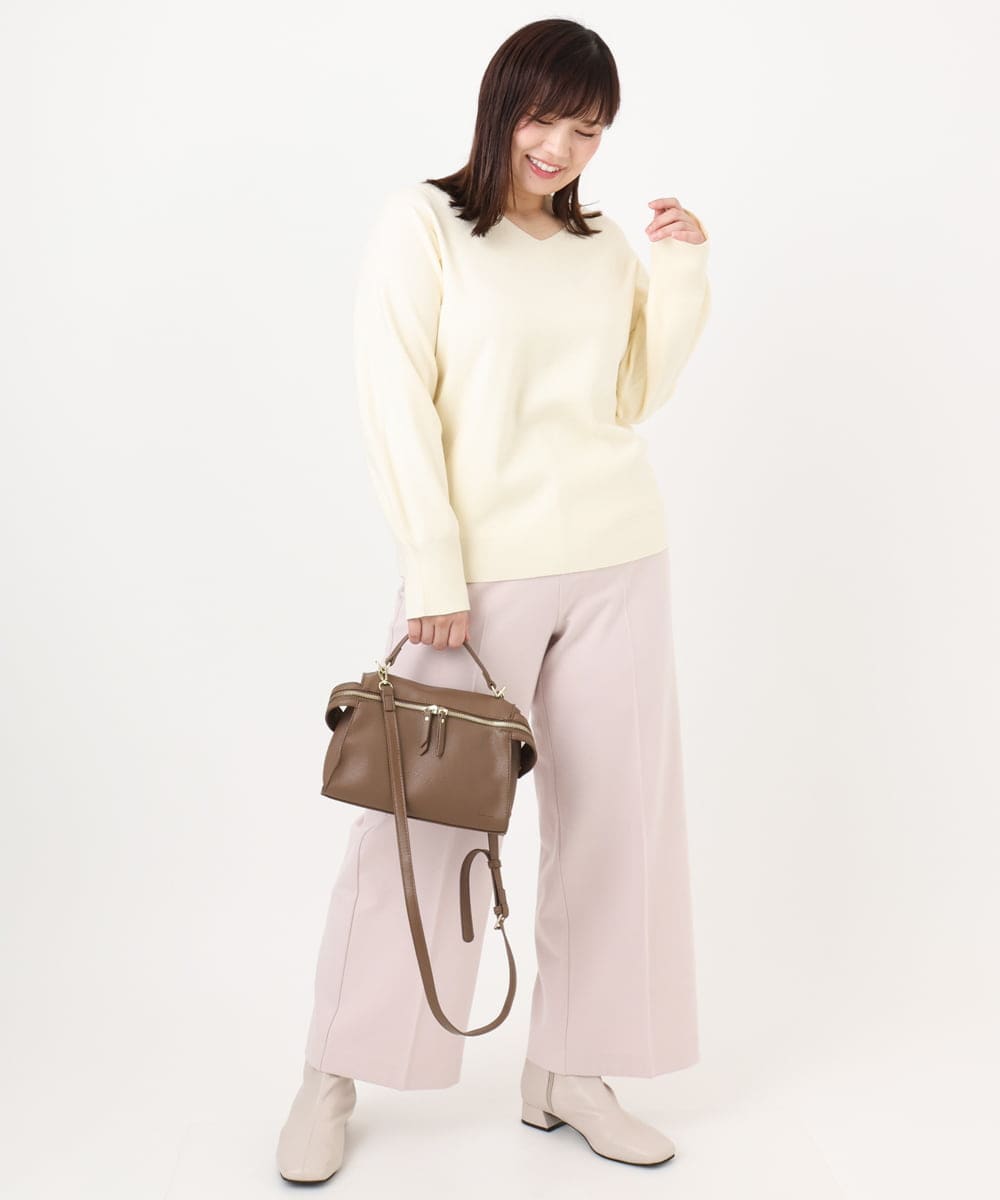 OLFLA03054 eur3(エウルキューブ) 【大きいサイズ/新色追加】Vネックパフスリーブニット アイボリー(80)