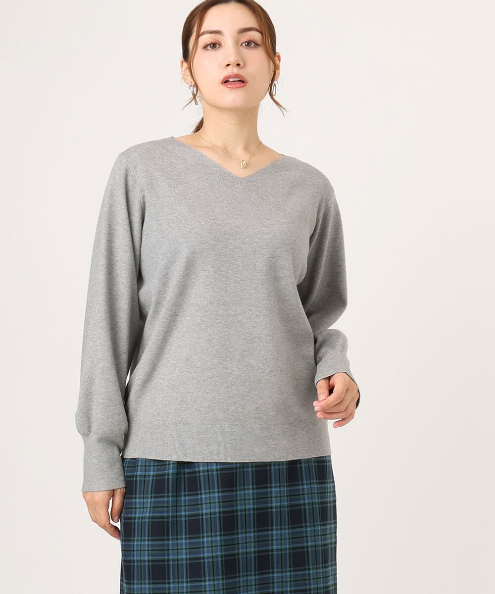 OLFLA03054 eur3(エウルキューブ) 【大きいサイズ/新色追加】Vネックパフスリーブニット グレー(92)