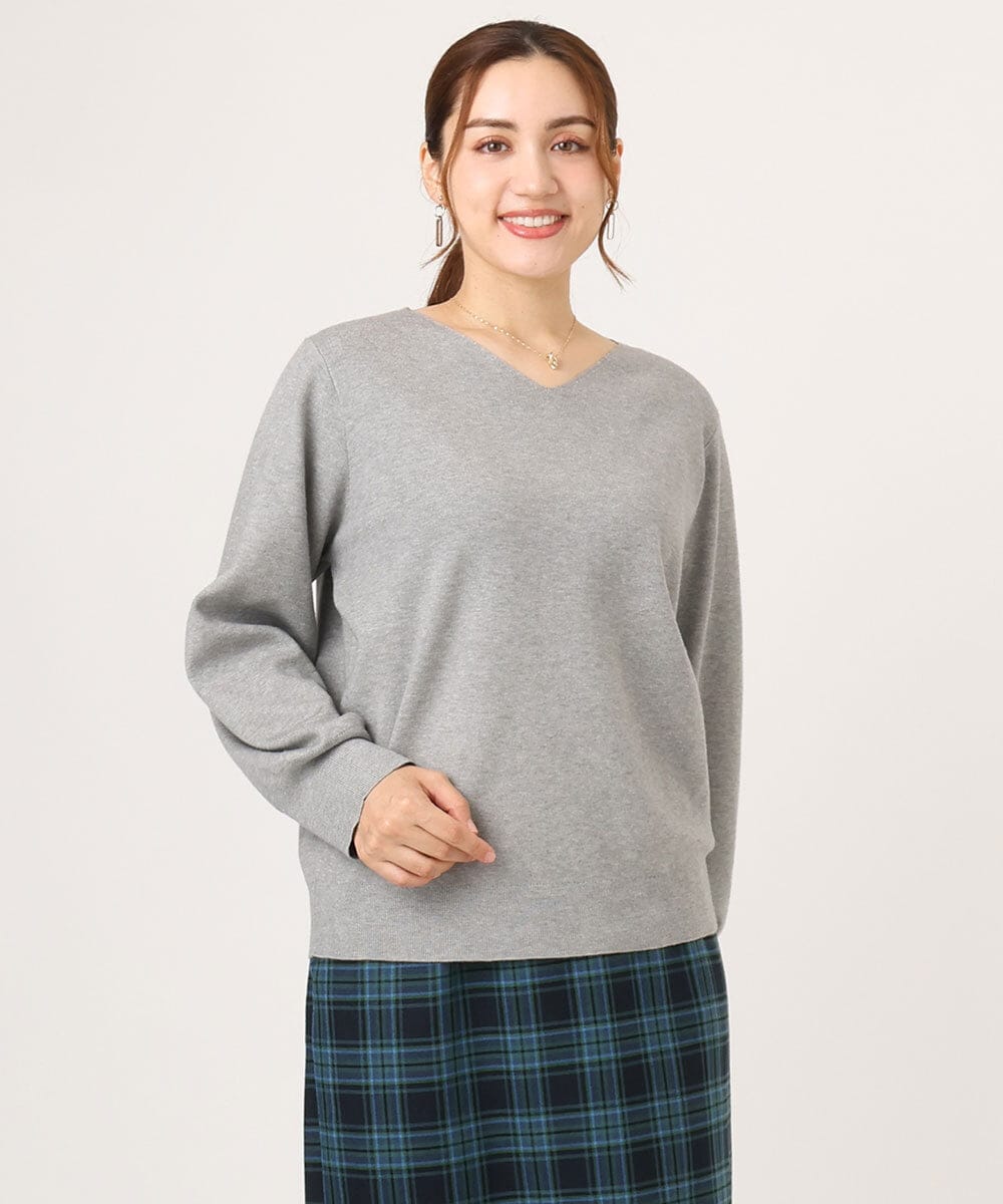 OLFLA03054 eur3(エウルキューブ) 【大きいサイズ/新色追加】Vネックパフスリーブニット グレー(92)