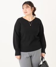 OLFLA03054 eur3(エウルキューブ) 【大きいサイズ/新色追加】Vネックパフスリーブニット ブラック(94)