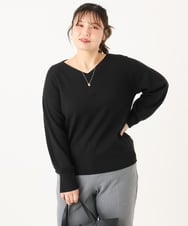 OLFLA03054 eur3(エウルキューブ) 【大きいサイズ/新色追加】Vネックパフスリーブニット ブラック(94)