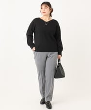 OLFLA03054 eur3(エウルキューブ) 【大きいサイズ/新色追加】Vネックパフスリーブニット ブラック(94)