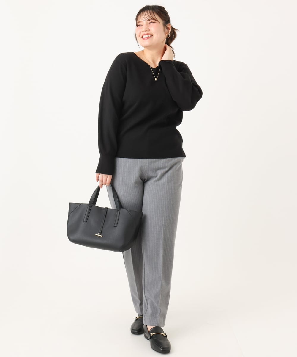 OLFLA03054 eur3(エウルキューブ) 【大きいサイズ/新色追加】Vネックパフスリーブニット ブラック(94)