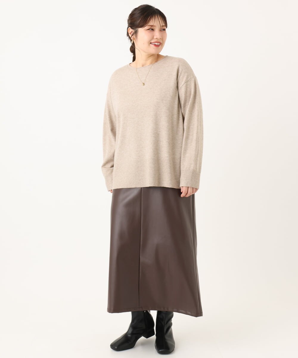 OLFLA07079 eur3(エウルキューブ) 【大きいサイズ】ボクシーシルエットニット ベージュ(82)（WEB限定カラー）