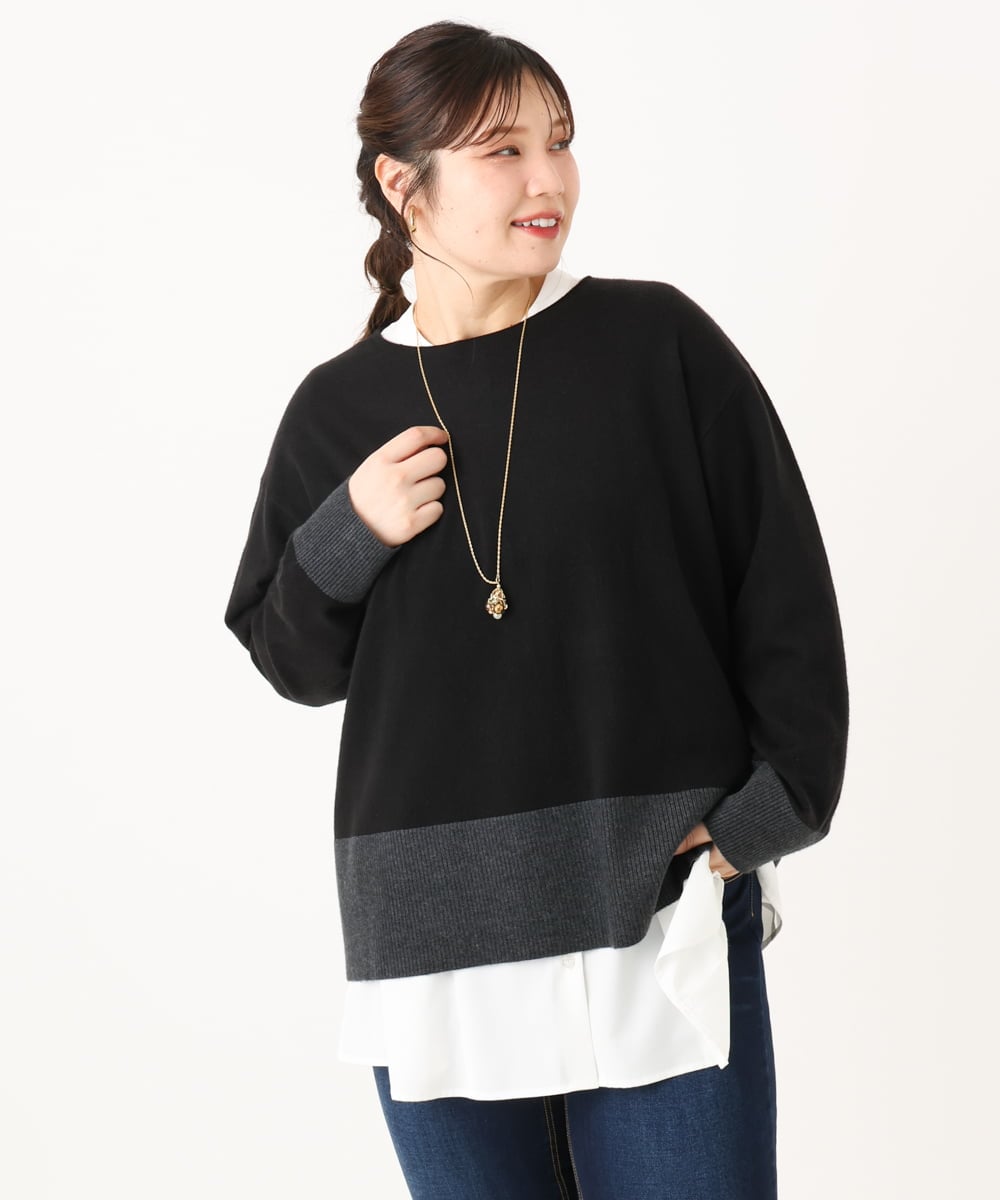 OLFLA07079 eur3(エウルキューブ) 【大きいサイズ】ボクシーシルエットニット ブラック(94)