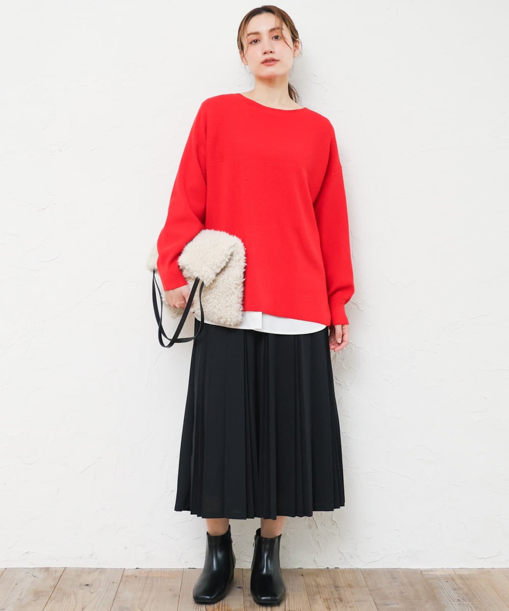OLFLD01054 eur3(エウルキューブ) 【大きいサイズ】ドロップショルダーニット レッド