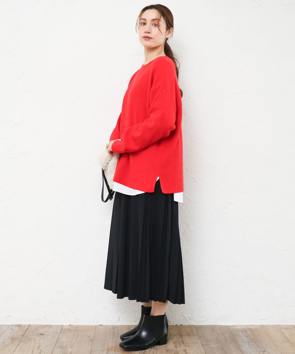 OLFLD01054 eur3(エウルキューブ) 【大きいサイズ】ドロップショルダーニット レッド