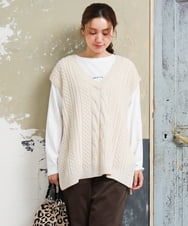 OLFLD06099 eur3(エウルキューブ) 【野呂佳代さん着用/大きいサイズ】ケーブルニットベスト アイボリー