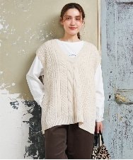 OLFLD06099 eur3(エウルキューブ) 【野呂佳代さん着用/大きいサイズ】ケーブルニットベスト アイボリー
