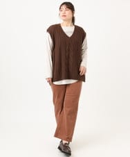 OLFLD06099 eur3(エウルキューブ) 【野呂佳代さん着用/大きいサイズ】ケーブルニットベスト ダークブラウン