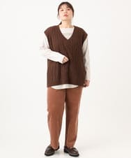 OLFLD06099 eur3(エウルキューブ) 【野呂佳代さん着用/大きいサイズ】ケーブルニットベスト ダークブラウン