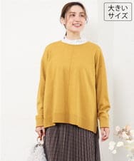 OLFLD07079 eur3(エウルキューブ) 【WEB先行販売】【野呂佳代さん着用/大きいサイズ】バイカラーレイヤード風ニット マスタード(WEB限定カラー)