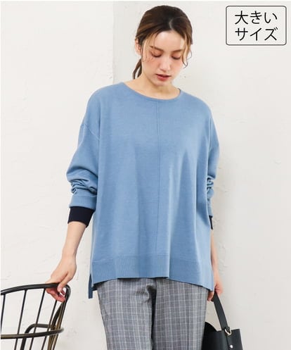 OLFLD07079 eur3 【WEB先行販売】【野呂佳代さん着用/大きいサイズ】バイカラーレイヤード風ニット