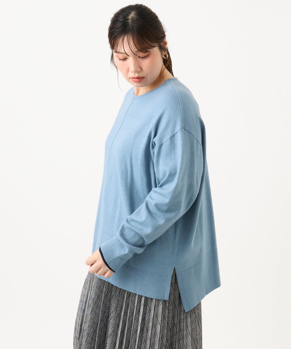 OLFLD07079 eur3(エウルキューブ) 【WEB先行販売】【野呂佳代さん着用/大きいサイズ】バイカラーレイヤード風ニット ライトブルー