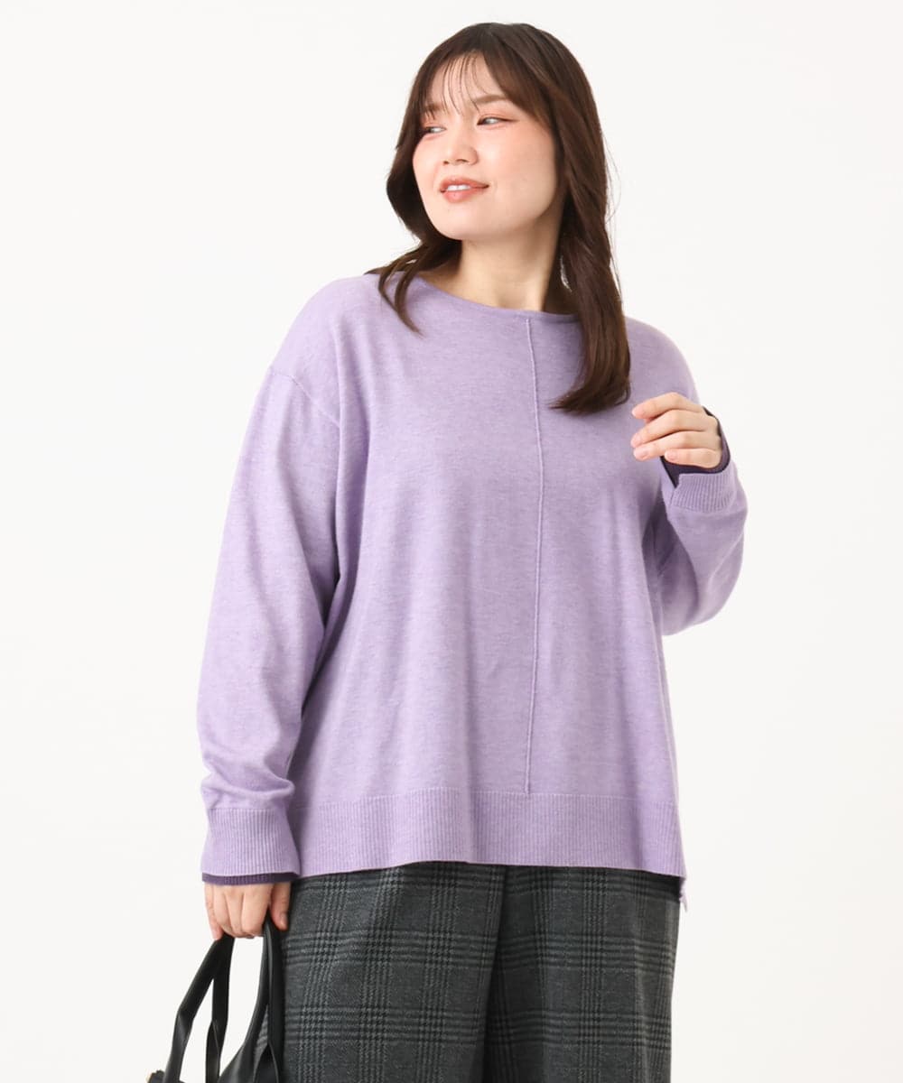 OLFLD07079 eur3(エウルキューブ) 【WEB先行販売】【野呂佳代さん着用/大きいサイズ】バイカラーレイヤード風ニット ラベンダー