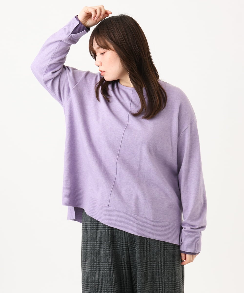 OLFLD07079 eur3(エウルキューブ) 【WEB先行販売】【野呂佳代さん着用/大きいサイズ】バイカラーレイヤード風ニット ラベンダー
