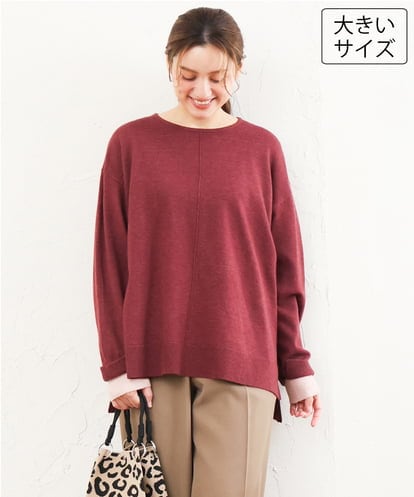 OLFLD07079 eur3 【WEB先行販売】【野呂佳代さん着用/大きいサイズ】バイカラーレイヤード風ニット
