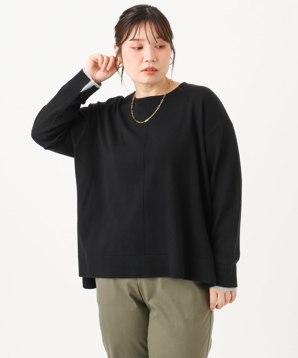 OLFLD07079 eur3(エウルキューブ) 【WEB先行販売】【野呂佳代さん着用/大きいサイズ】バイカラーレイヤード風ニット ブラック