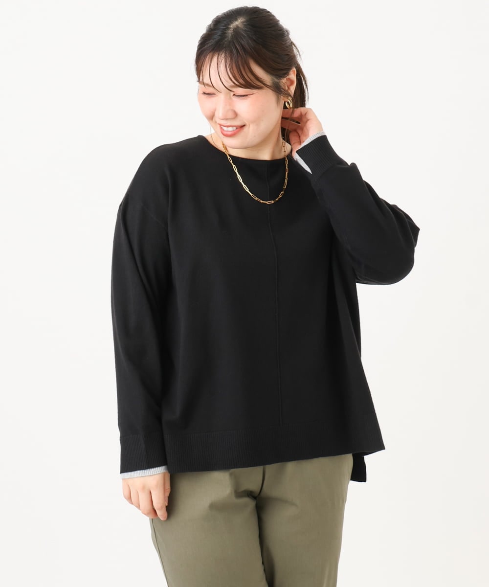 OLFLD07079 eur3(エウルキューブ) 【WEB先行販売】【野呂佳代さん着用/大きいサイズ】バイカラーレイヤード風ニット ブラック