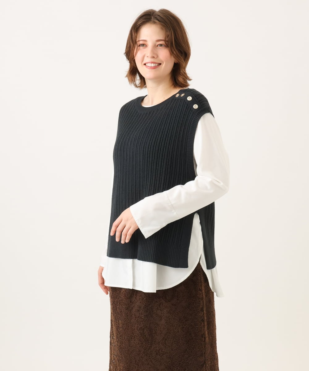 OLFLD08089 eur3(エウルキューブ) 【WEB先行販売】【大きいサイズ】リブニットベスト ネイビー