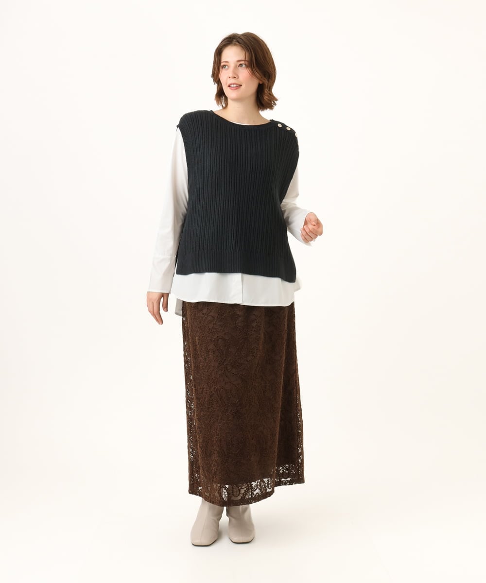 OLFLD08089 eur3(エウルキューブ) 【WEB先行販売】【大きいサイズ】リブニットベスト ネイビー