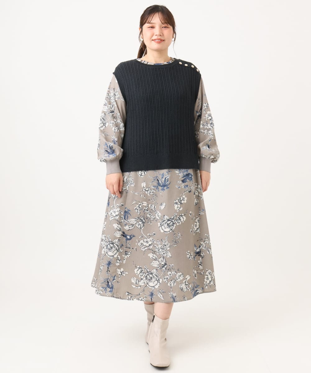 OLFLD08089 eur3(エウルキューブ) 【WEB先行販売】【大きいサイズ】リブニットベスト ネイビー