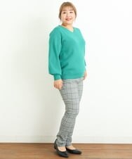 OLFLP02060 eur3(エウルキューブ) 【大きいサイズ/11号サイズあり】Vネックパフスリーブニット グリーン(35)