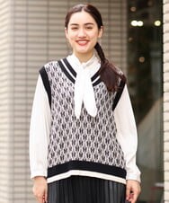 OLFLP08080 eur3(エウルキューブ) 【雑誌掲載】【大きいサイズ/11号サイズあり】バイカラーVネックベスト ブラック(94)